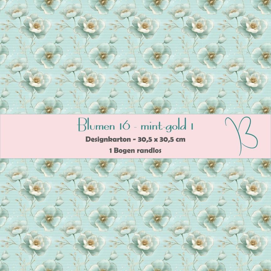 Blumen 16 - mint-gold 1 - Designkarton - 30,5 x 30,5 cm - randlos - 1 Bogen