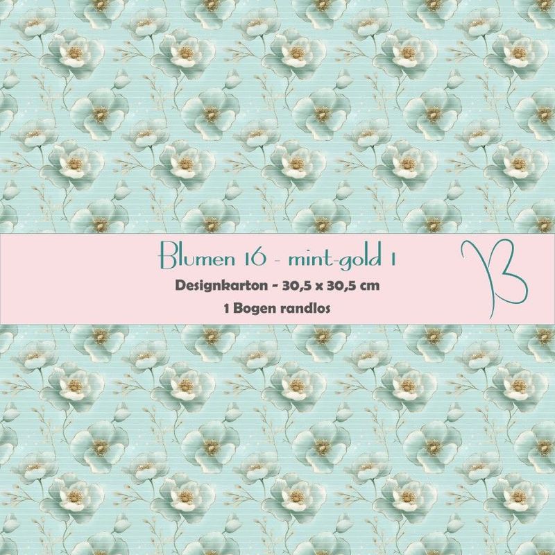 Blumen 16 - mint-gold 1 - Designkarton - 30,5 x 30,5 cm - randlos - 1 Bogen Blumen 16 - mint-gold 1 - Designkarton - 30,5 x 30,5 cm - randlos - 1 Bogen