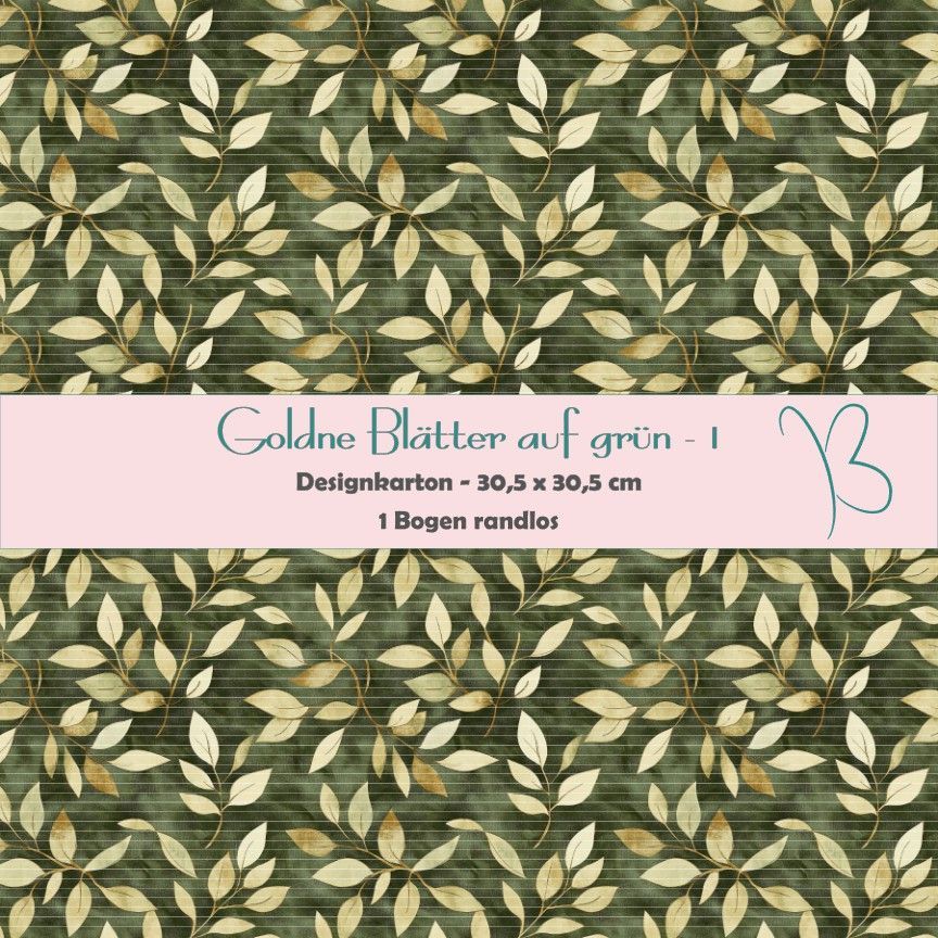 Goldene Blätter auf grün 1 - Designkarton - 30,5 x 30,5 cm - randlos - 1 Bogen Goldene Blätter auf grün 1 - Designkarton - 30,5 x 30,5 cm - randlos - 1 Bogen