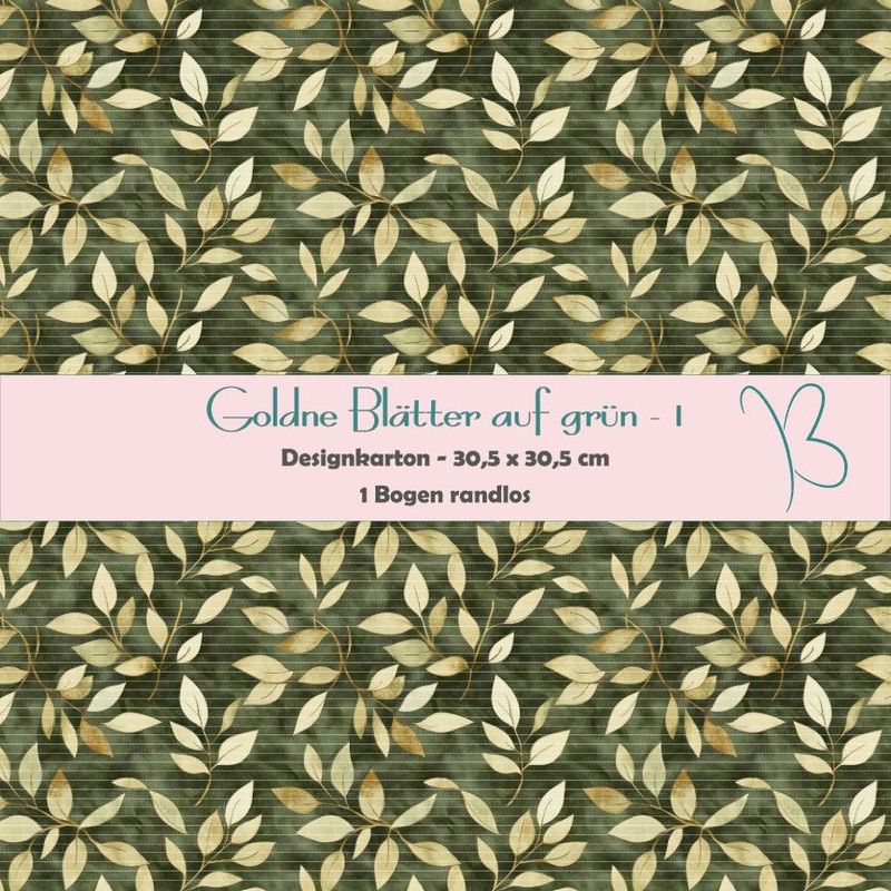 Goldene Blätter auf grün 1 - Designkarton - 30,5 x 30,5 cm - randlos - 1 Bogen