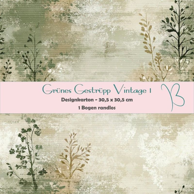 Grünes Gestrüpp Vintage 1 - Designkarton - 30,5 x 30,5 cm - randlos - 1 Bogen