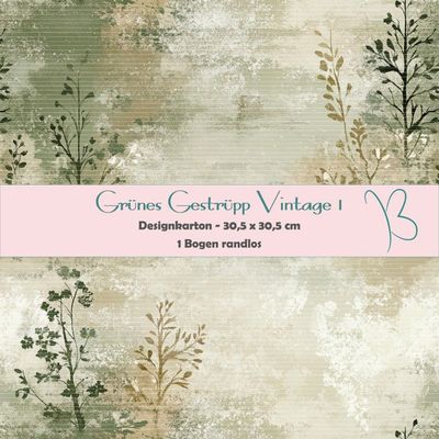 Grünes Gestrüpp Vintage 1 - Designkarton - 30,5 x 30,5 cm - randlos - 1 Bogen Grünes Gestrüpp Vintage 1 - Designkarton - 30,5 x 30,5 cm - randlos - 1 Bogen