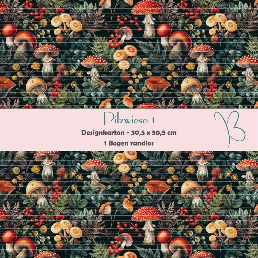 Pilzwiese 1 - Designkarton - 30,5 x 30,5 cm - randlos - 1 Bogen