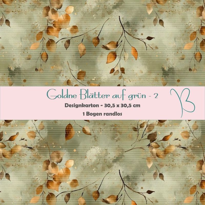 Goldene Blätter auf grün 2 - Designkarton - 30,5 x 30,5 cm - randlos - 1 Bogen