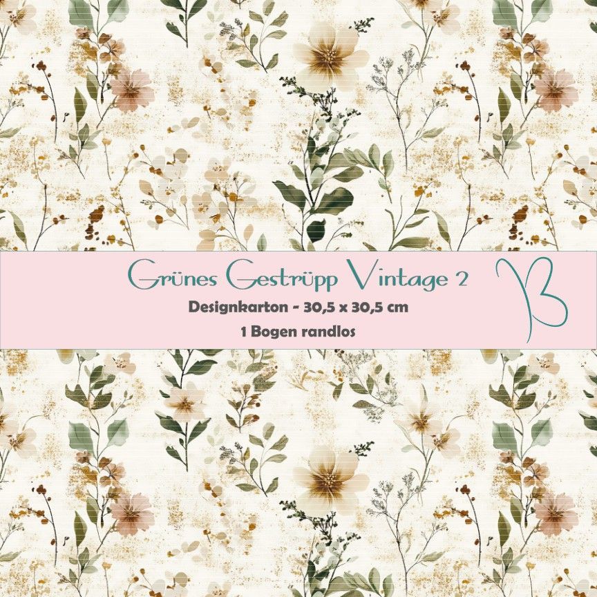 Grünes Gestrüpp Vintage 1 - Designkarton - 30,5 x 30,5 cm - randlos - 1 Bogen Grünes Gestrüpp Vintage 1 - Designkarton - 30,5 x 30,5 cm - randlos - 1 Bogen