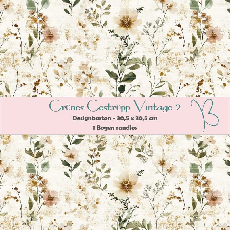Grünes Gestrüpp Vintage 1 - Designkarton - 30,5 x 30,5 cm - randlos - 1 Bogen