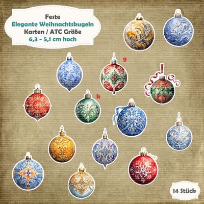 Elegante Weihnachtskugeln - 210g - Karten / ATC Größe - 14 Stanzteile - Die Cut Elegante Weihnachtskugeln - 210g - Karten / ATC Größe - 14 Stanzteile - Die Cut