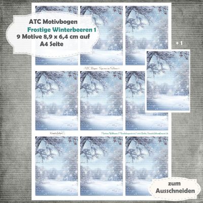 Spuren im Schnee 1 - ATC Motivbogen - A4 - 1 Seite mit 9 Motiven*
