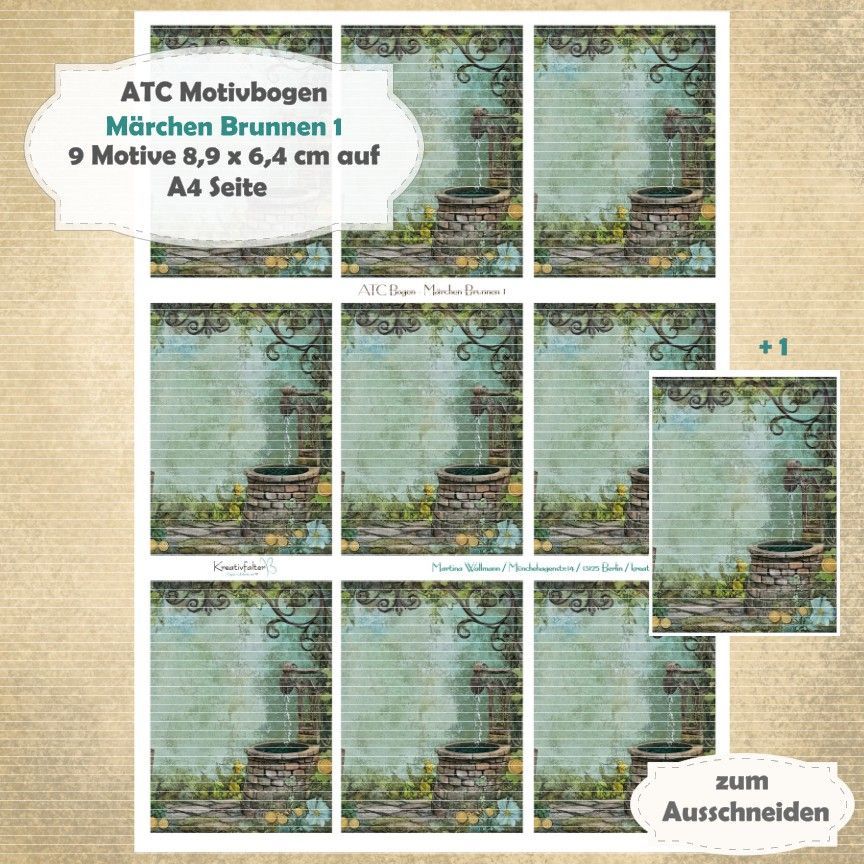 Märchen Brunnen 1 - ATC Motivbogen - A4 Hochformat - 1 Seite mit 9 Motiven