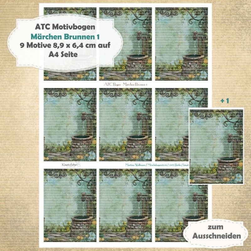 Märchen Brunnen 1 - ATC Motivbogen - A4 Hochformat - 1 Seite mit 9 Motiven Märchen Brunnen 1 - ATC Motivbogen - A4 Hochformat - 1 Seite mit 9 Motiven