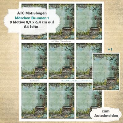Märchen Brunnen 1 - ATC Motivbogen - A4 Hochformat - 1 Seite mit 9 Motiven Märchen Brunnen 1 - ATC Motivbogen - A4 Hochformat - 1 Seite mit 9 Motiven