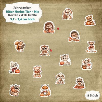 Süßer Herbst Tier - Mix - 210g - Karten / ATC Größe - 15 Stanzteile - Die Cut Süßer Herbst Tier - Mix - 210g - Karten / ATC Größe - 15 Stanzteile - Die Cut