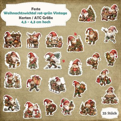 Weihnachtswichtel rot-grün Vintage -210g - Alben / Karten Größe - 25 Stanzteile - Die Cut Weihnachtswichtel rot-grün Vintage -210g - Alben / Karten Größe - 25 Stanzteile - Die Cut