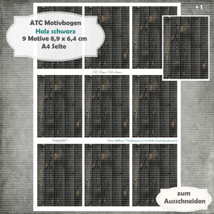 Schwarzes Holz - ATC Motivbogen - A4 - 1 Seite mit 9 +1 Motiven Schwarzes Holz - ATC Motivbogen - A4 - 1 Seite mit 9 +1 Motiven