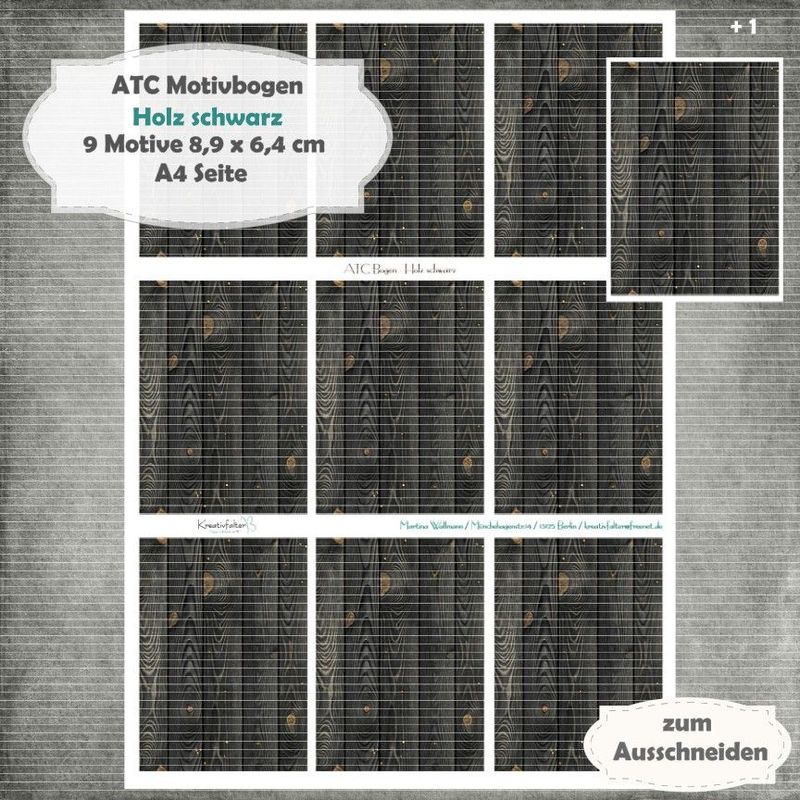 Schwarzes Holz - ATC Motivbogen - A4 - 1 Seite mit 9 +1 Motiven Schwarzes Holz - ATC Motivbogen - A4 - 1 Seite mit 9 +1 Motiven