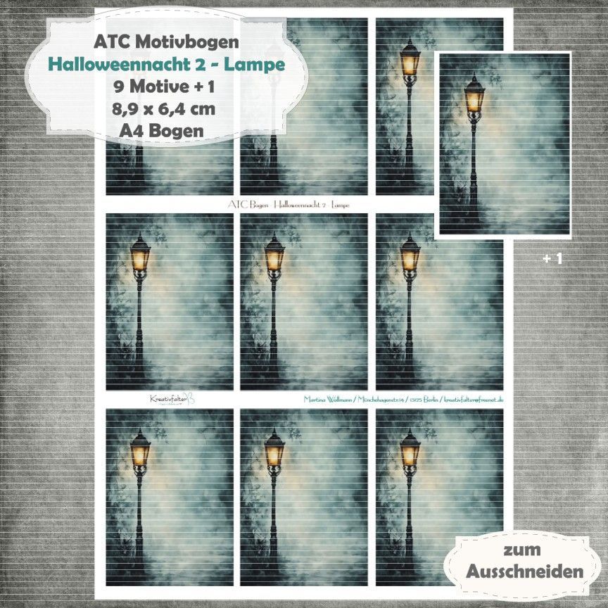 Halloweennacht 2 - Lampe - ATC Motivbogen - A4 Hochformat - 1 Seite mit 9 Motiven Halloweennacht 2 - Lampe - ATC Motivbogen - A4 Hochformat - 1 Seite mit 9 Motiven