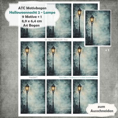 Halloweennacht 2 - Lampe - ATC Motivbogen - A4 Hochformat - 1 Seite mit 9 Motiven