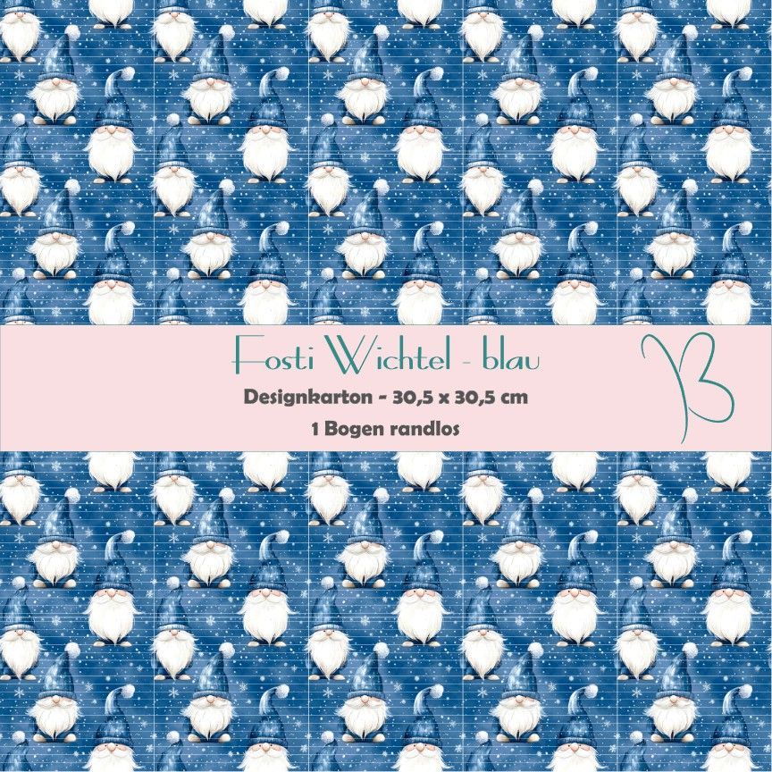 Fosti Wichtel-blau- Designkarton - 30,5 x 30,5 cm - randlos - 1 Bogen