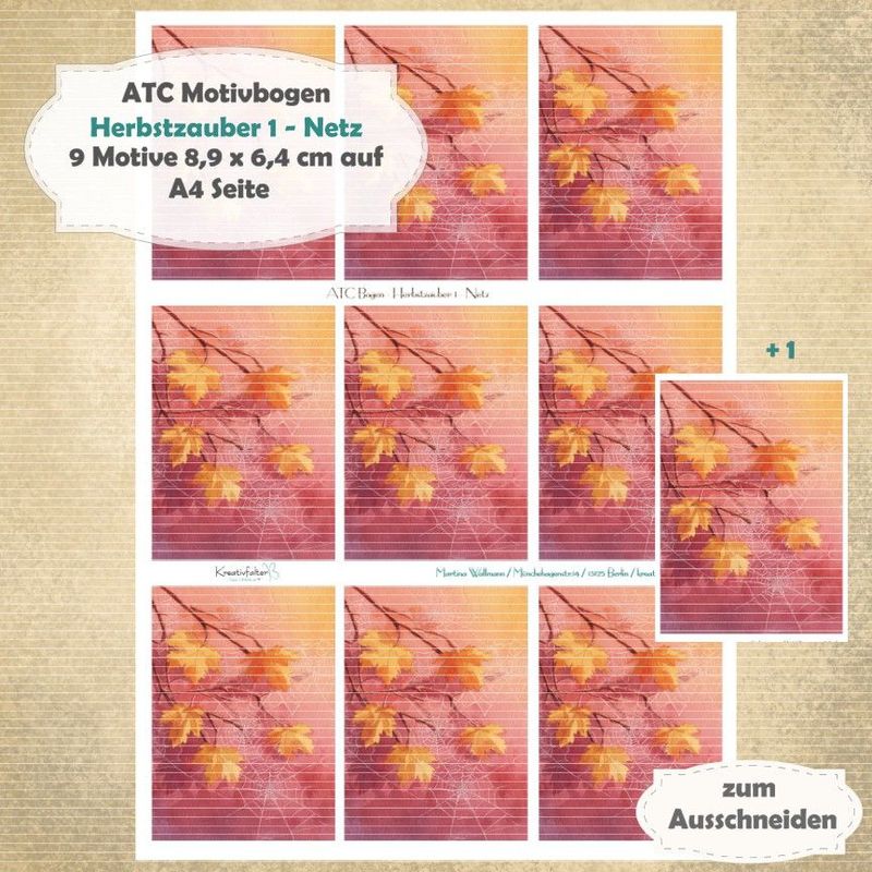 Herbstzauber 1 - Netz - ATC Motivbogen - A4 - 1 Seite mit 9 +1 Motiven Herbstzauber 1 - Netz - ATC Motivbogen - A4 - 1 Seite mit 9 +1 Motiven