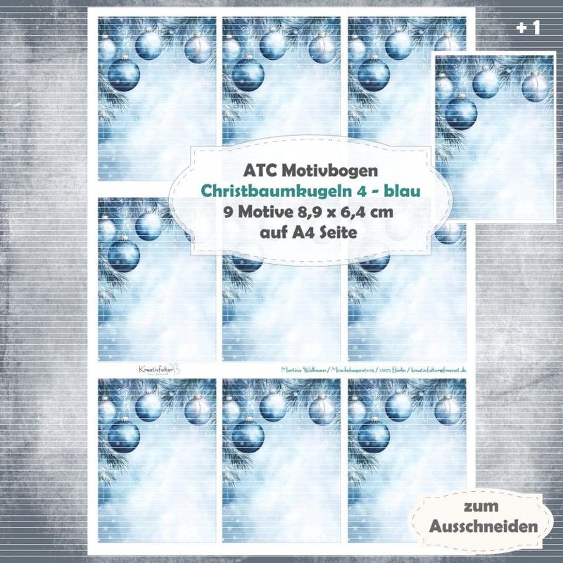 Christbaumkugeln 4 - blau - ATC Motivbogen - A4 - 1 Seite mit 9 Motiven Christbaumkugeln 4 - blau - ATC Motivbogen - A4 - 1 Seite mit 9 Motiven
