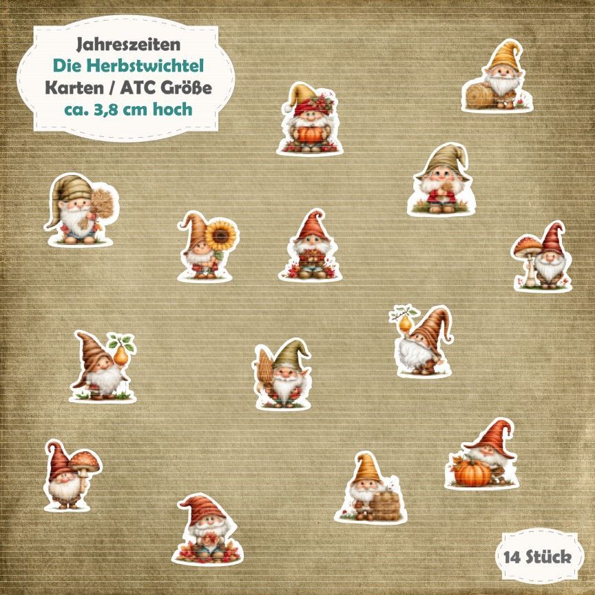 Die Herbstwichtel - 210g - Karten / ATC Größe - 14 Stanzteile - Die Cut Die Herbstwichtel - 210g - Karten / ATC Größe - 14 Stanzteile - Die Cut