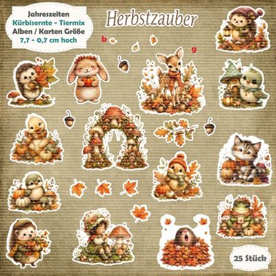 Kürbisernte - Tiermix- 210g - Karten / ATC Größe - 25 Stanzteile - Die Cut Kürbisernte - Tiermix- 210g - Karten / ATC Größe - 25 Stanzteile - Die Cut