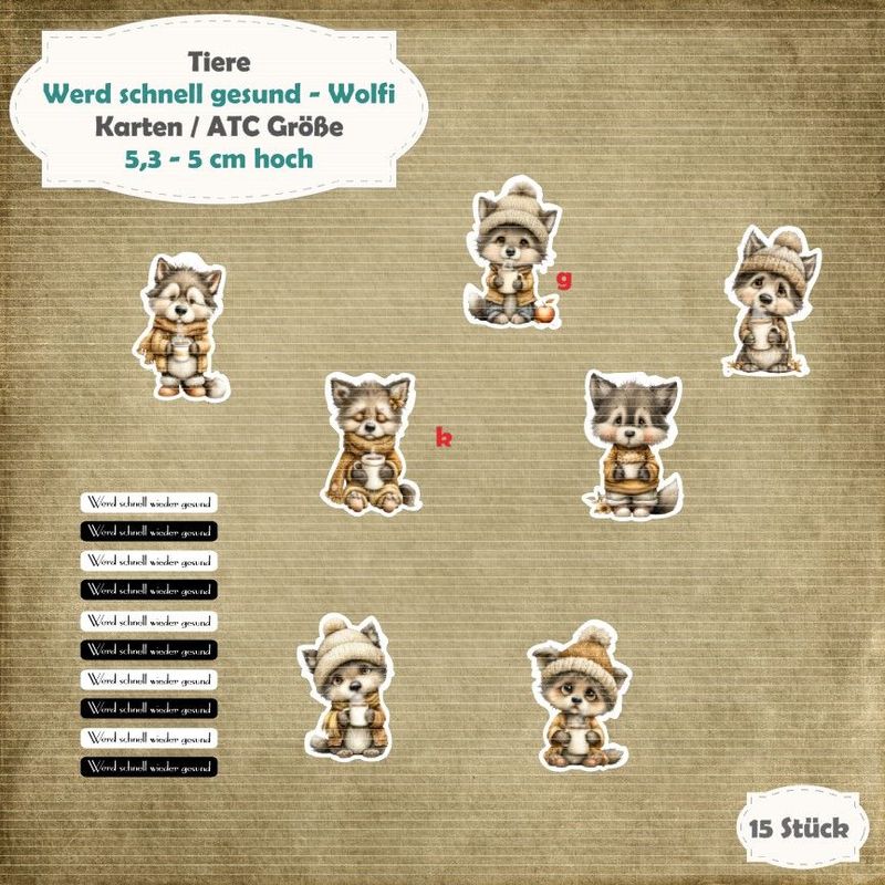 Werd schnell gesund - Wolfi -210g - Alben / Karten  Größe - 15 Stanzteile - Die Cuts