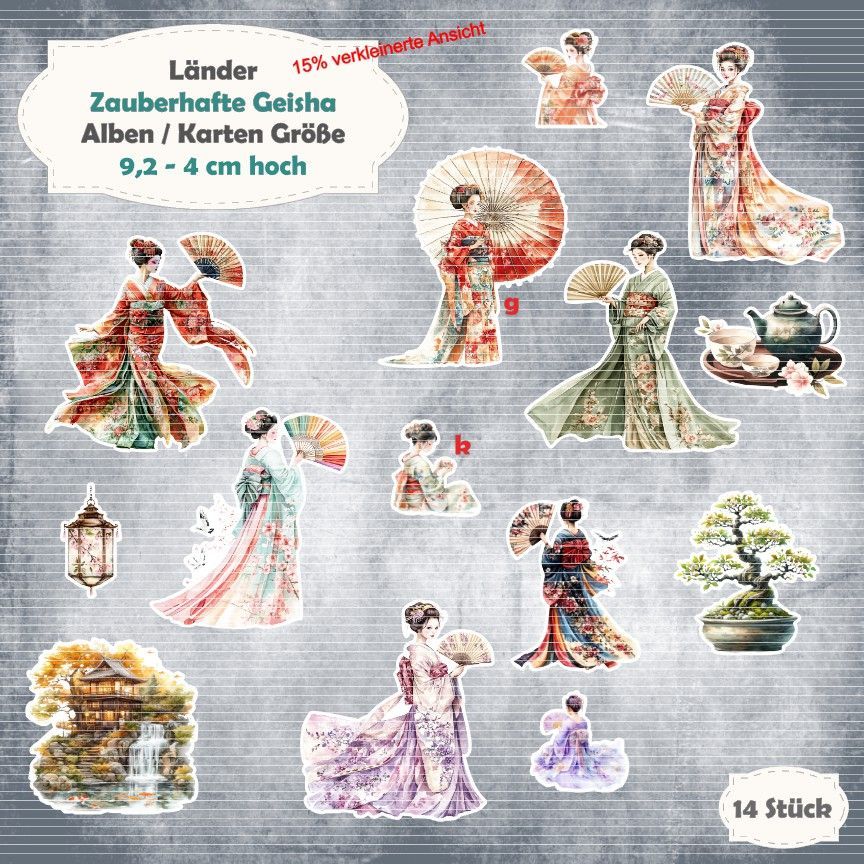 Zauberhafte Geisha - 210g - Alben / Karten Größe - 14 Stanzteile - Die Cut Zauberhafte Geisha - 210g - Alben / Karten Größe - 14 Stanzteile - Die Cut