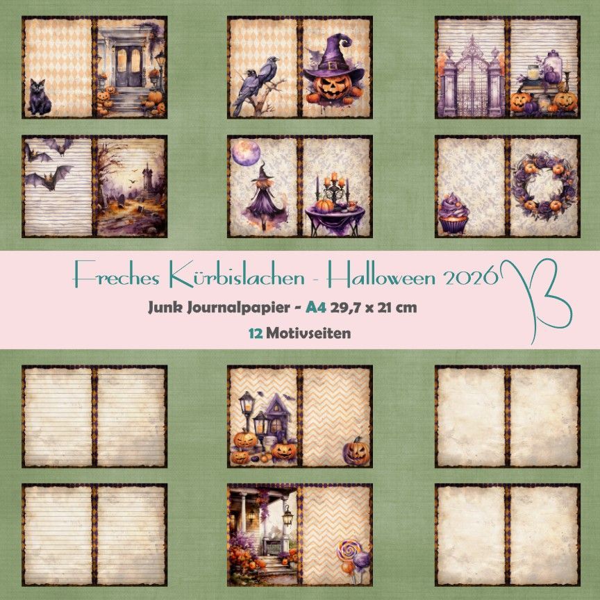 Freches Kürbislachen - Halloween 2026 - A4 - Junk Journal Seiten - 12 Seiten Freches Kürbislachen - Halloween 2026 - A4 - Junk Journal Seiten - 12 Seiten
