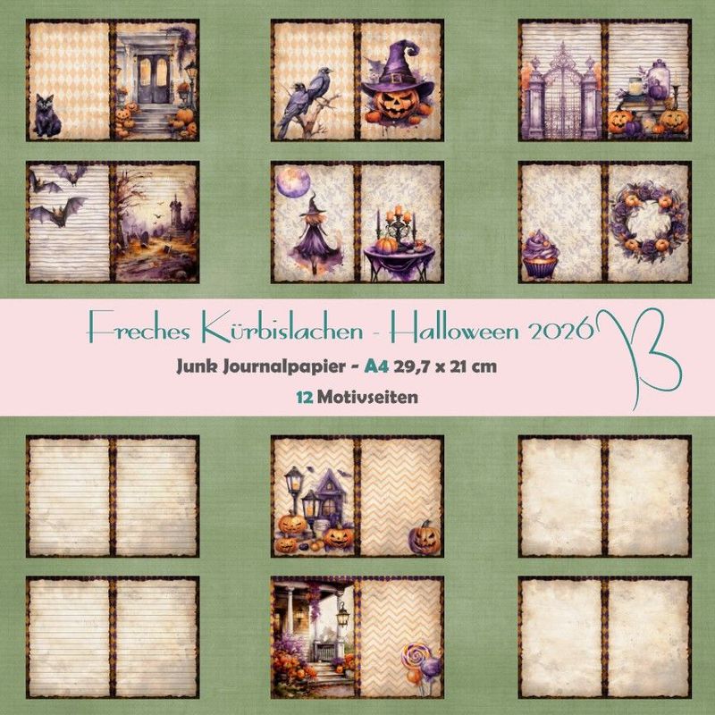 Freches Kürbislachen - Halloween 2026 - A4 - Junk Journal Seiten - 12 Seiten Freches Kürbislachen - Halloween 2026 - A4 - Junk Journal Seiten - 12 Seiten