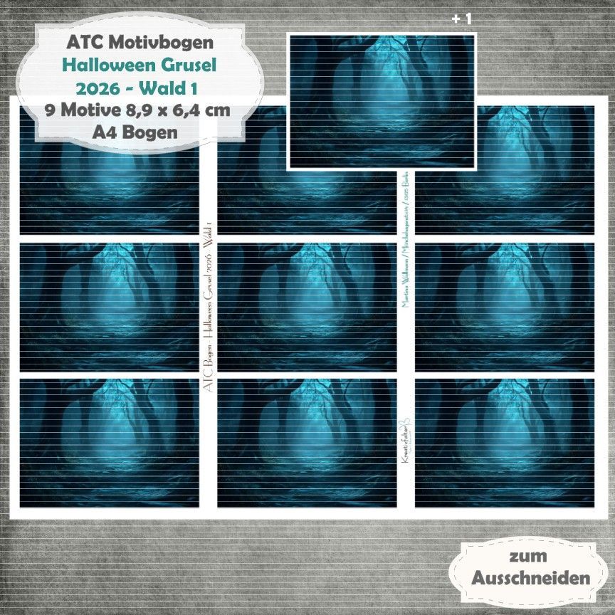 Halloween Grusel 2026 - Wald 1 - ATC Motivbogen - A4 Hochformat - 1 Seite mit 9 Motiven Halloween Grusel 2026 - Wald 1 - ATC Motivbogen - A4 Hochformat - 1 Seite mit 9 Motiven