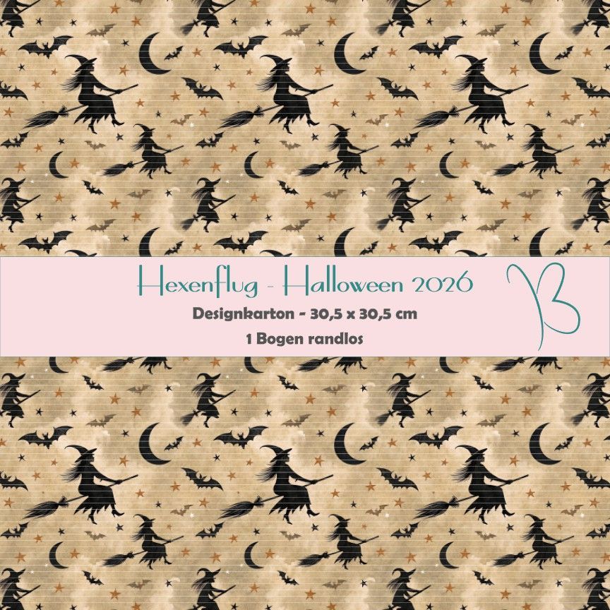 Hexenflug  - Halloween 2026 - Designkarton - 30,5 x 30,5 cm - randlos - 1 Bogen