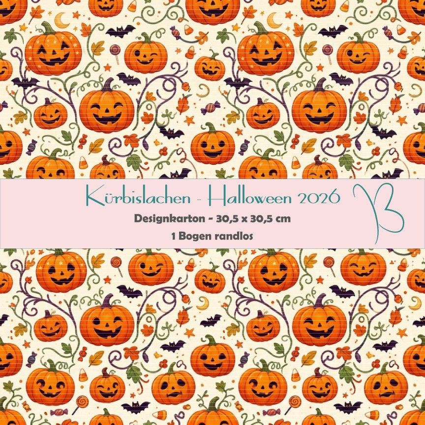 Kürbislachen - Halloween 2026 - Designkarton - 30,5 x 30,5 cm - randlos - 1 Bogen Kürbislachen - Halloween 2026 - Designkarton - 30,5 x 30,5 cm - randlos - 1 Bogen