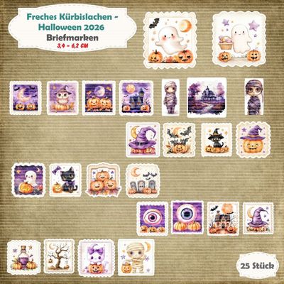Freches Kürbislachen - Halloween 2026 -Briefmarken - 120g - 25 Stück - Die Cuts Freches Kürbislachen - Halloween 2026 -Briefmarken - 120g - 25 Stück - Die Cuts