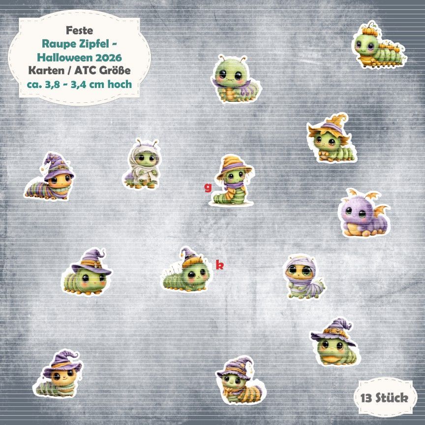 Raupe Zipfel - Halloween 2026 - 210g - Album / Karte / ATC Größe - 13 Teile - Die Cuts