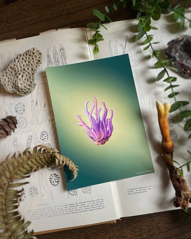Coral mushroom Print, mushroom wall art , pastel painting