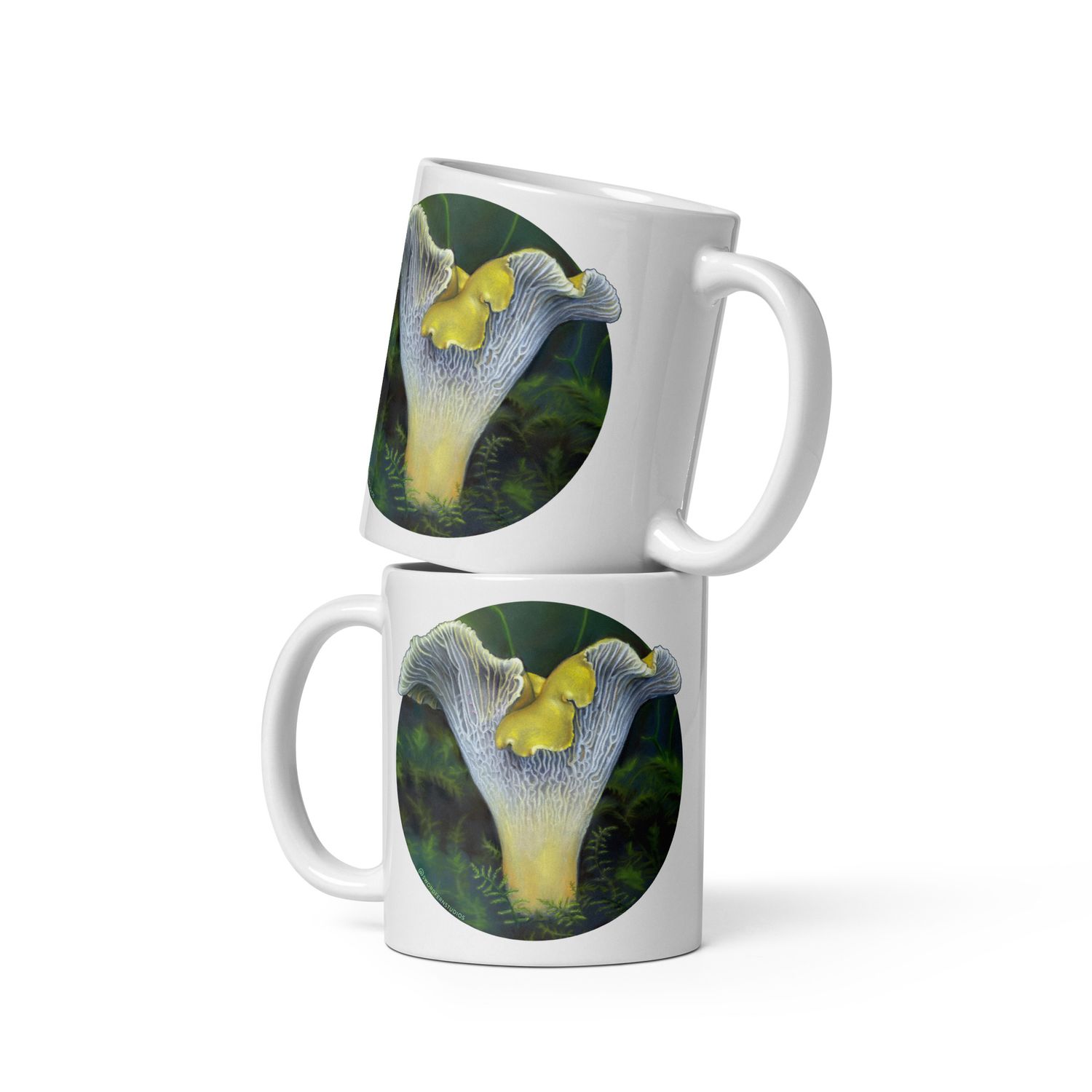 Chanterelle in Forest Mug, Chanterelle Coffee Mug, Whimsical Mushroom Art Mug
