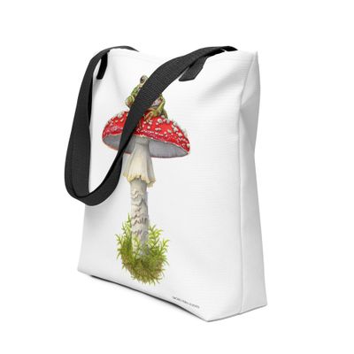 Tree Frog and Toadstool Mushroom Tote bag, Frog Tote Bag, Reusable Shopping Bag