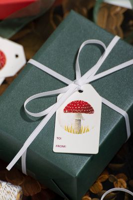 Handmade Mushroom Gift Tags Set of 6, Merry Mushroom Holiday Gift Tag Set