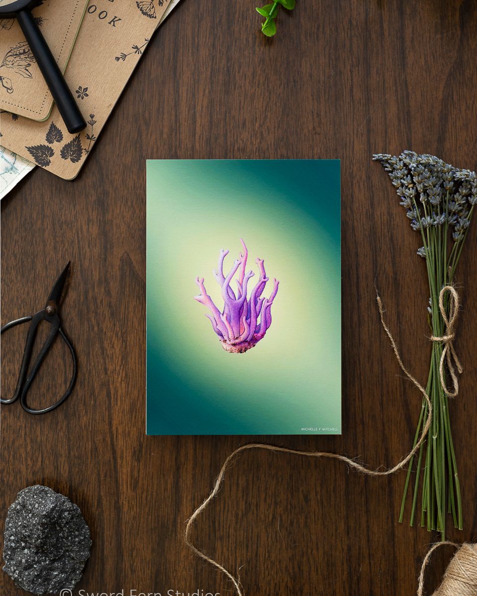 Coral mushroom Print, mushroom wall art , pastel painting