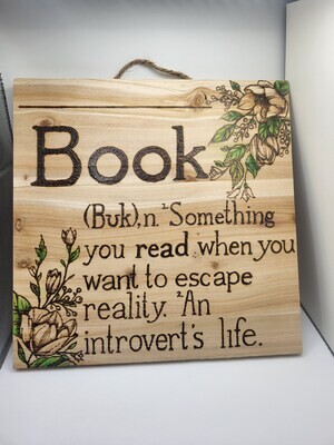 Book Definition Woodburned Sign