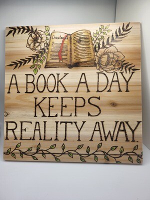 A Book A Day Woodburned Sign