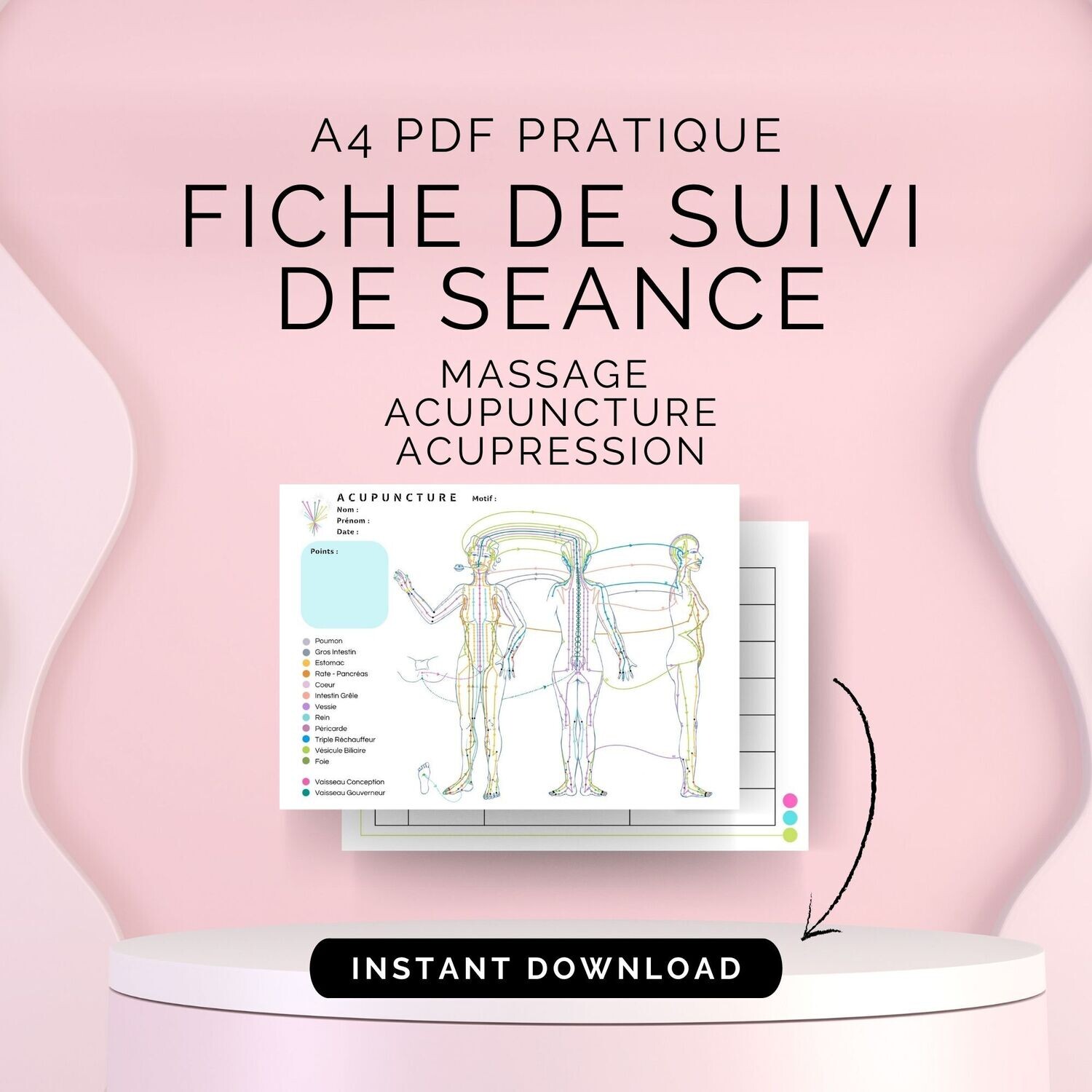 FICHE DE SUIVI MASSAGE ACUPUNCTURE ACUPRESSION - PDF pour le thérapeute