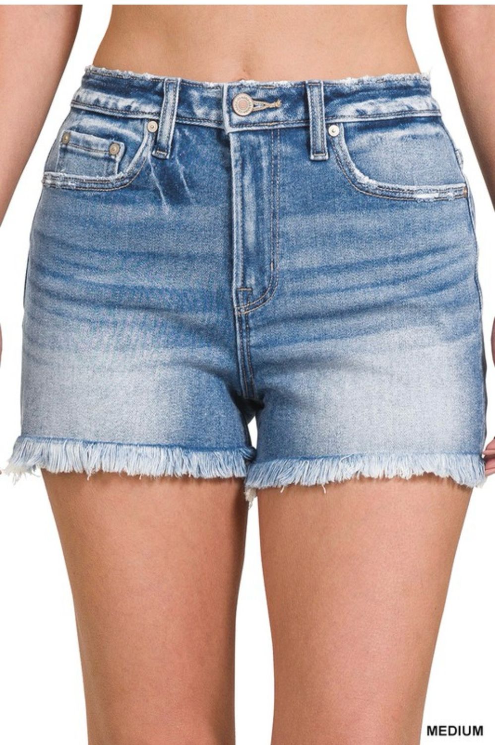 Medium Wash Frayed Shorts