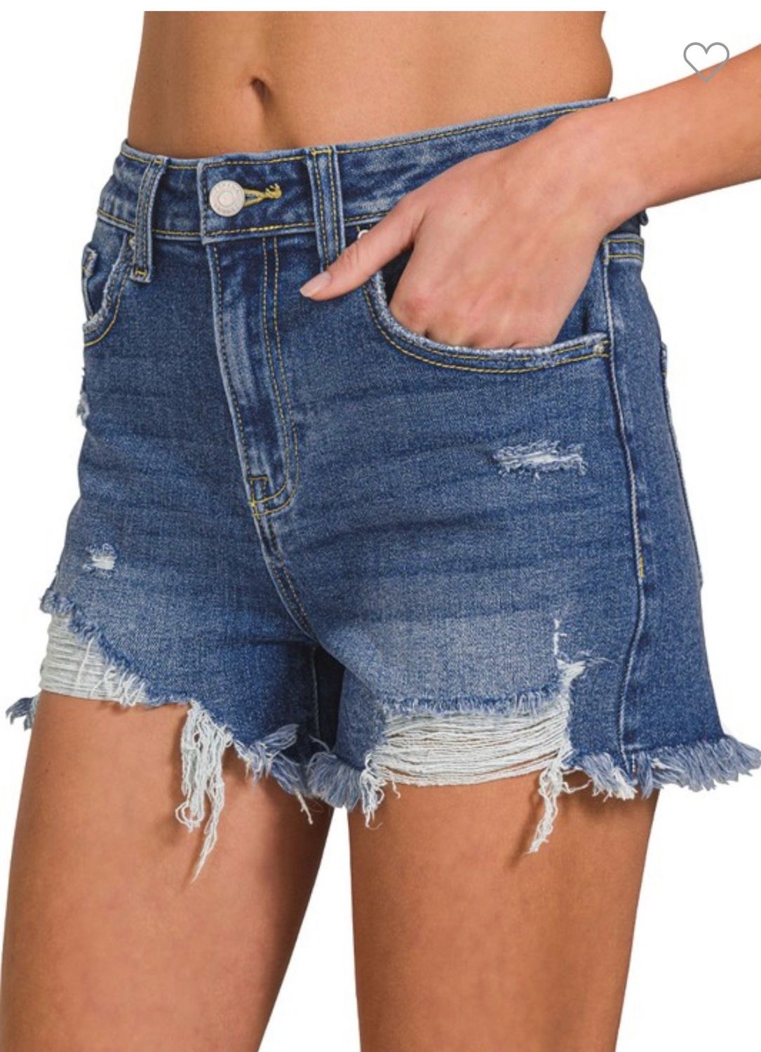 Zenana Distressed Hem Dark Wash Shorts