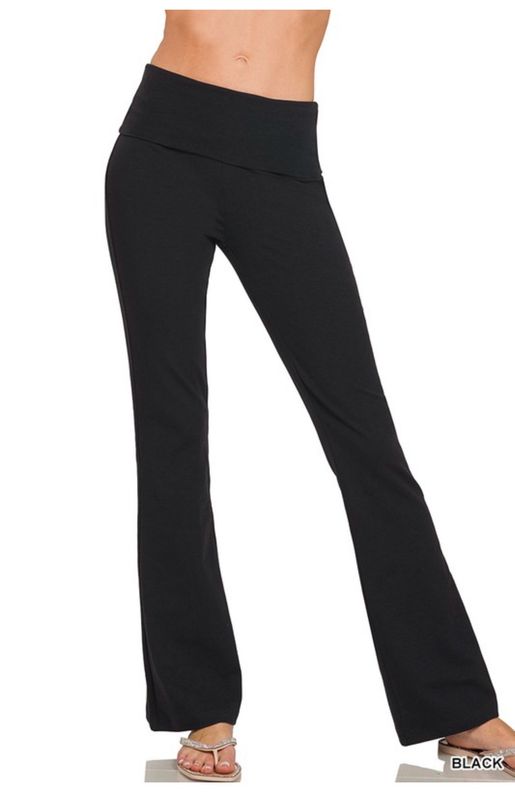 Zenana Cotton Flare Fold Leggings