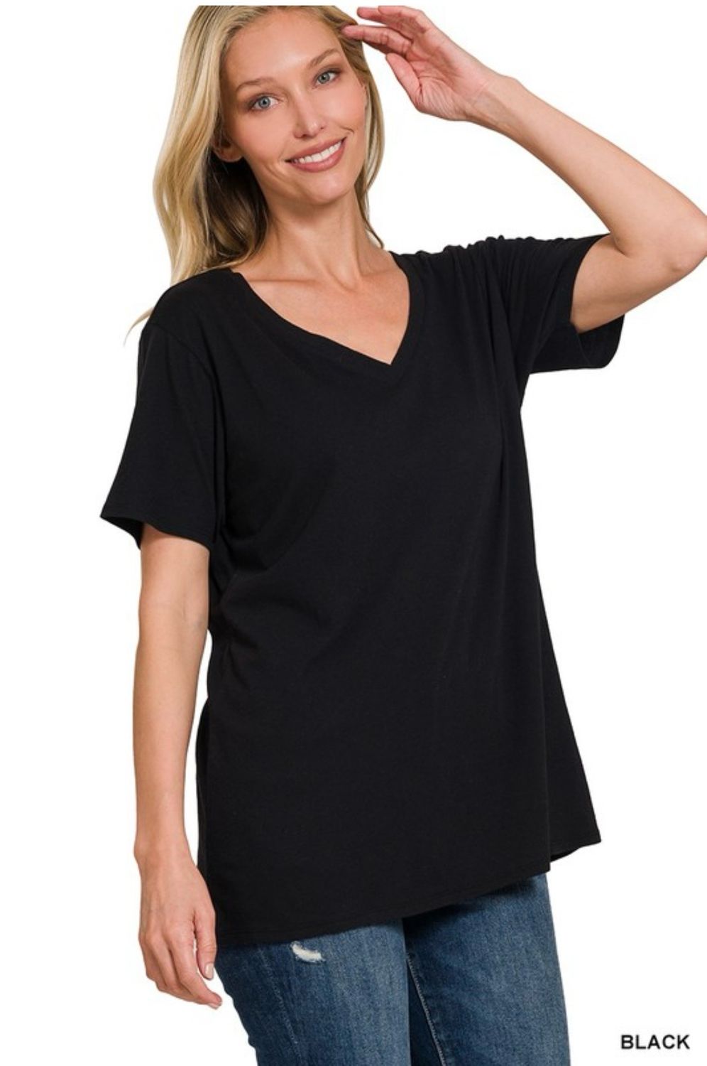 Black Boyfriend Cut Vneck Tee