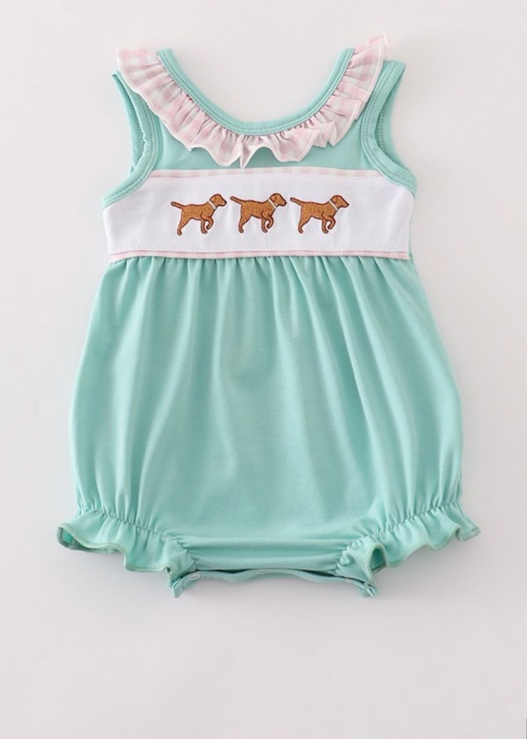Girls Embroidery Puppy Ruffle Bubble