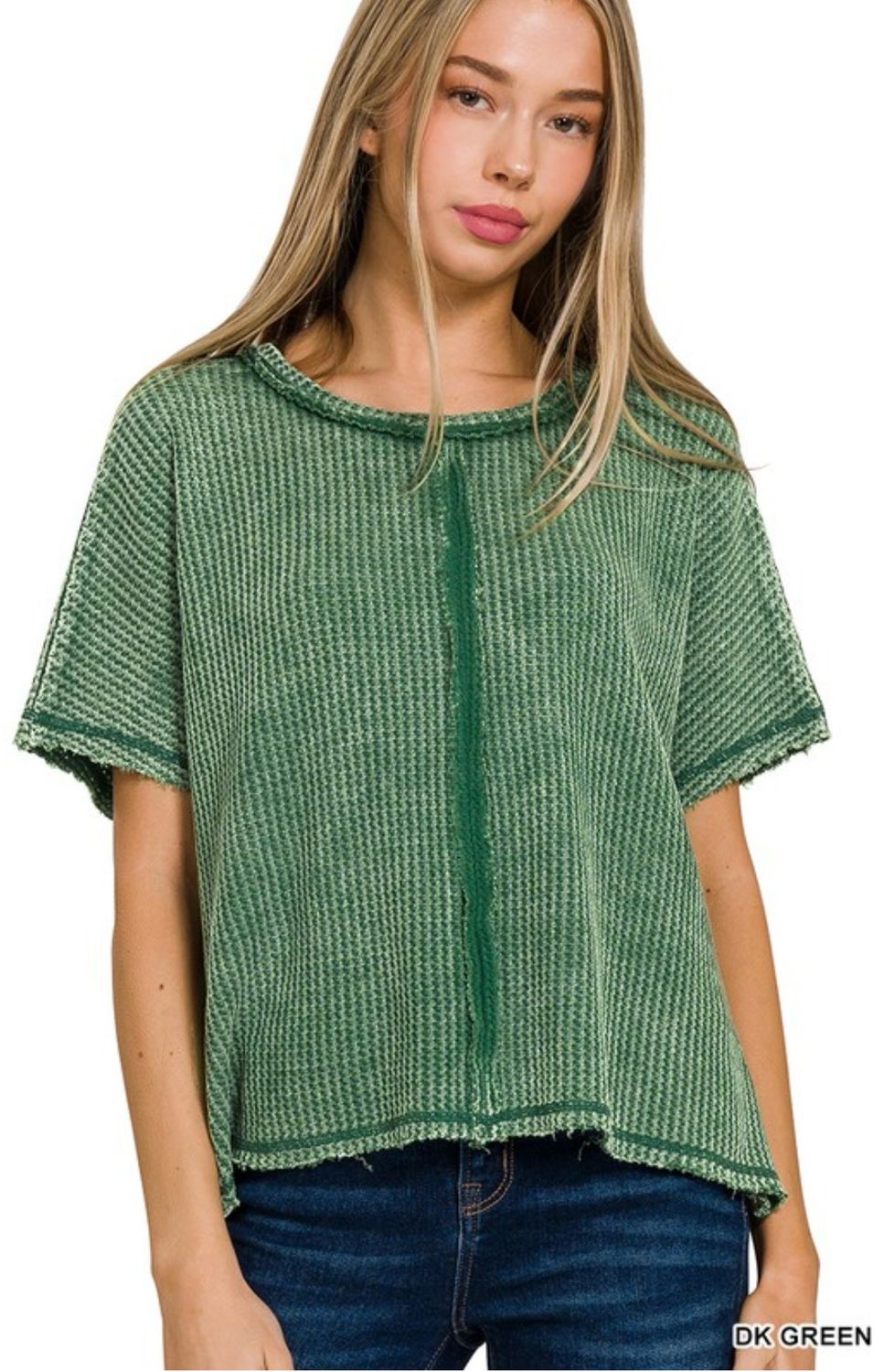 Dk Green Waffle Blouse