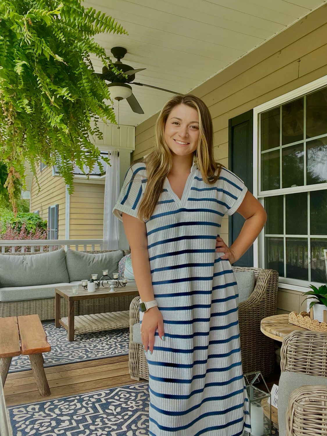 Striped Midi Dress Navy